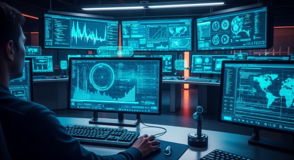 California professional exploring latest technology trends using laptop, tech news updates, and innovation dashboard.