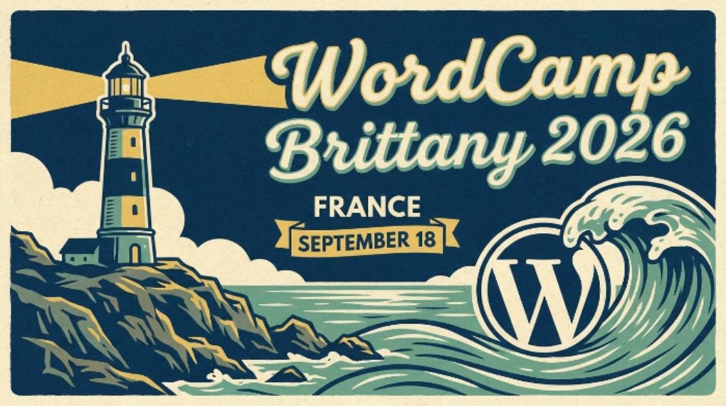 WordCamp Brittany 2026 event poster with September 18 date in France