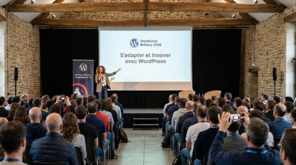 Speaker presenting a session at WordCamp Brittany 2026 France