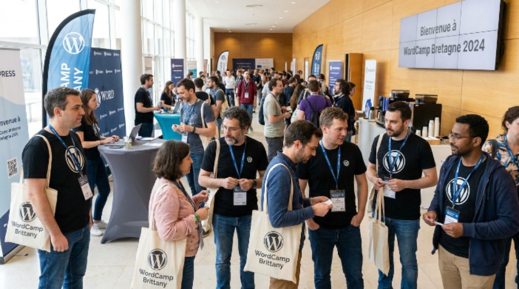 WordPress community attendees networking at WordCamp Brittany conference