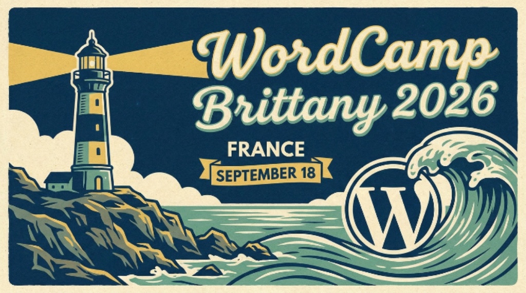 WordCamp Brittany 2026 event poster with September 18 date in France