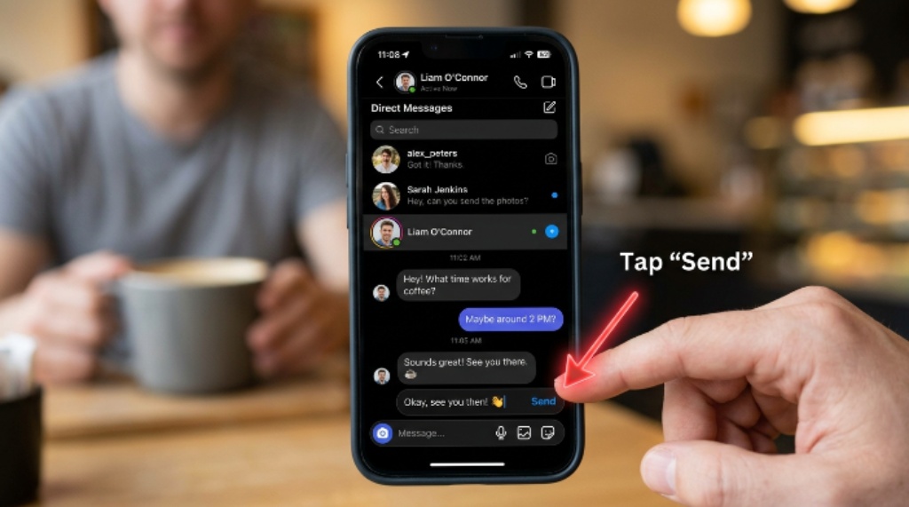 Instagram Direct Messages inbox showing how to reply to conversations