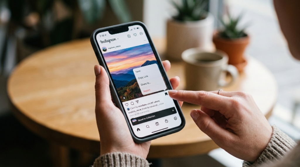 User saving an Instagram image on a smartphone using a simple download method