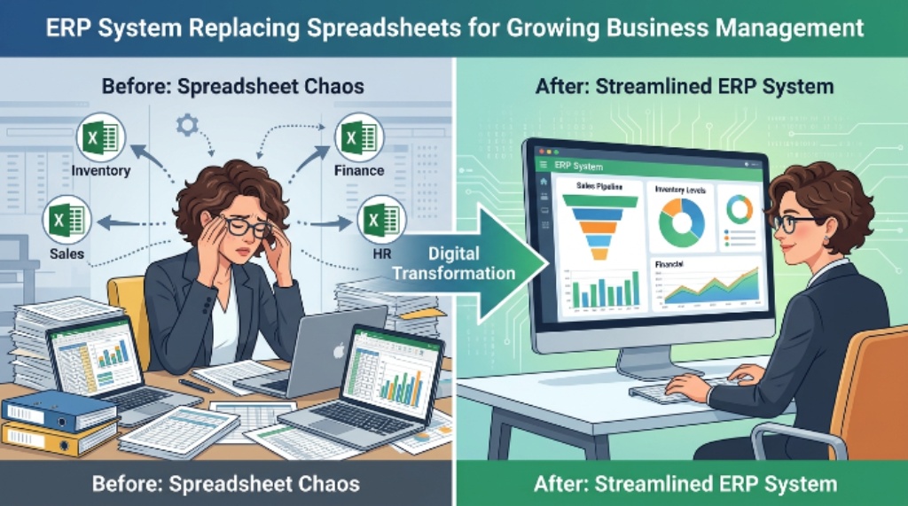 ERP system replacing spreadsheets for growing business management