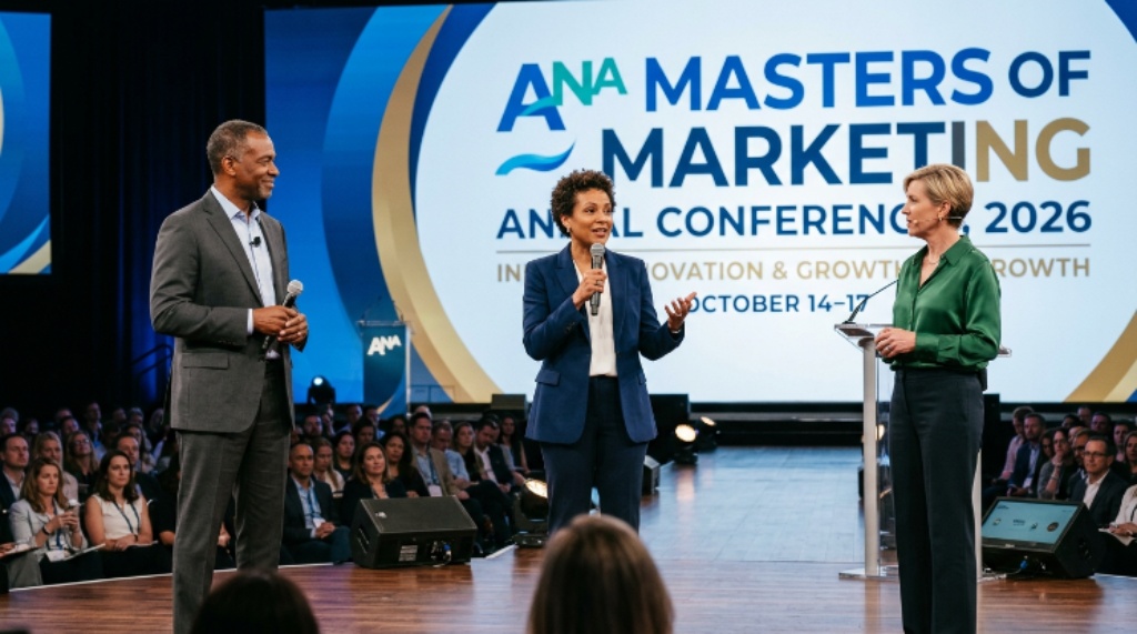 Marketing leaders speaking on stage at ANA Masters of Marketing annual conference 2026